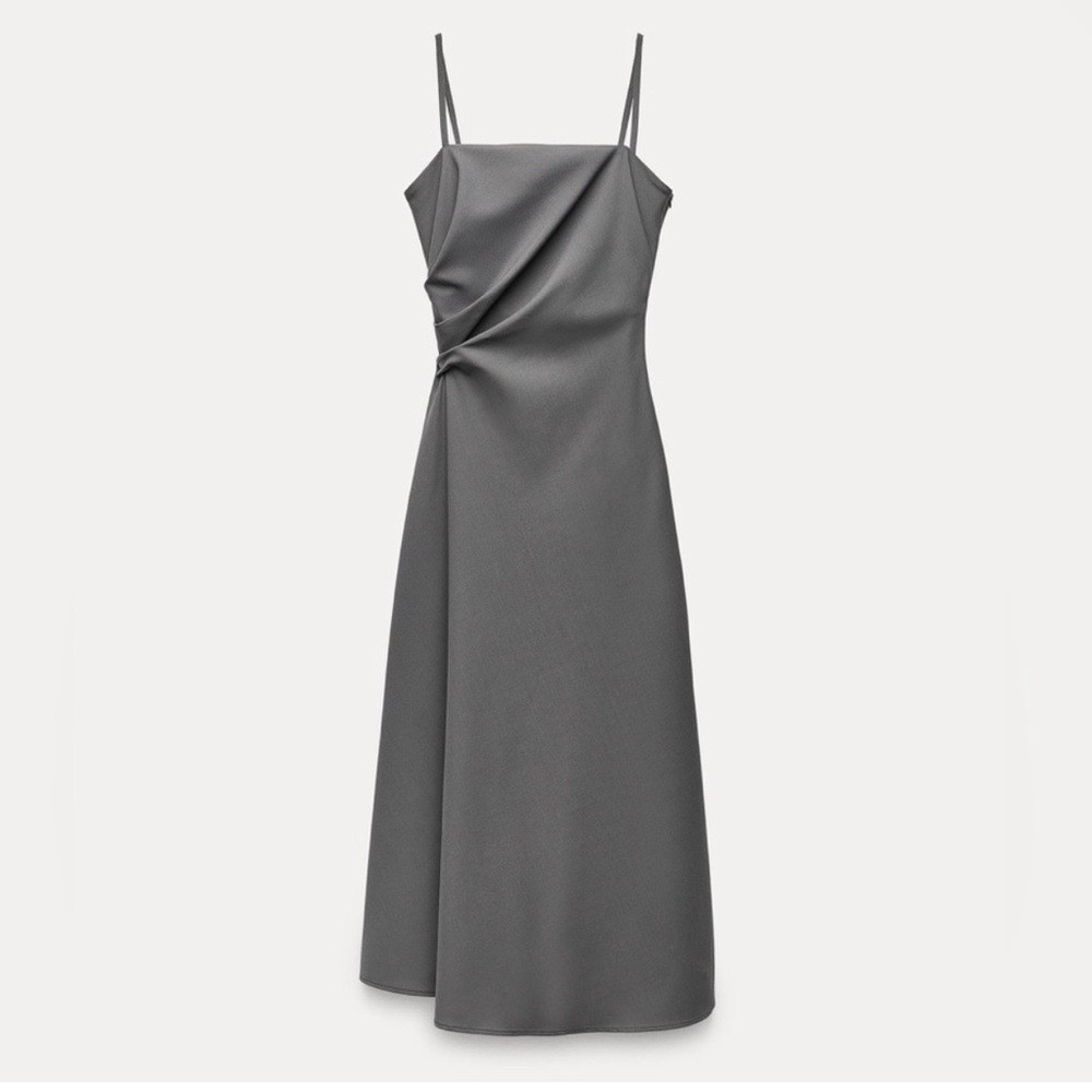 Zara. Grey Ruched Maxi Dress. NWT. Classic Silhouette. Size XS. - Picture 3 of 15